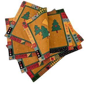 International Silver Co Christmas Placemats Hand Screened 100% Cotton Set 4 NEW